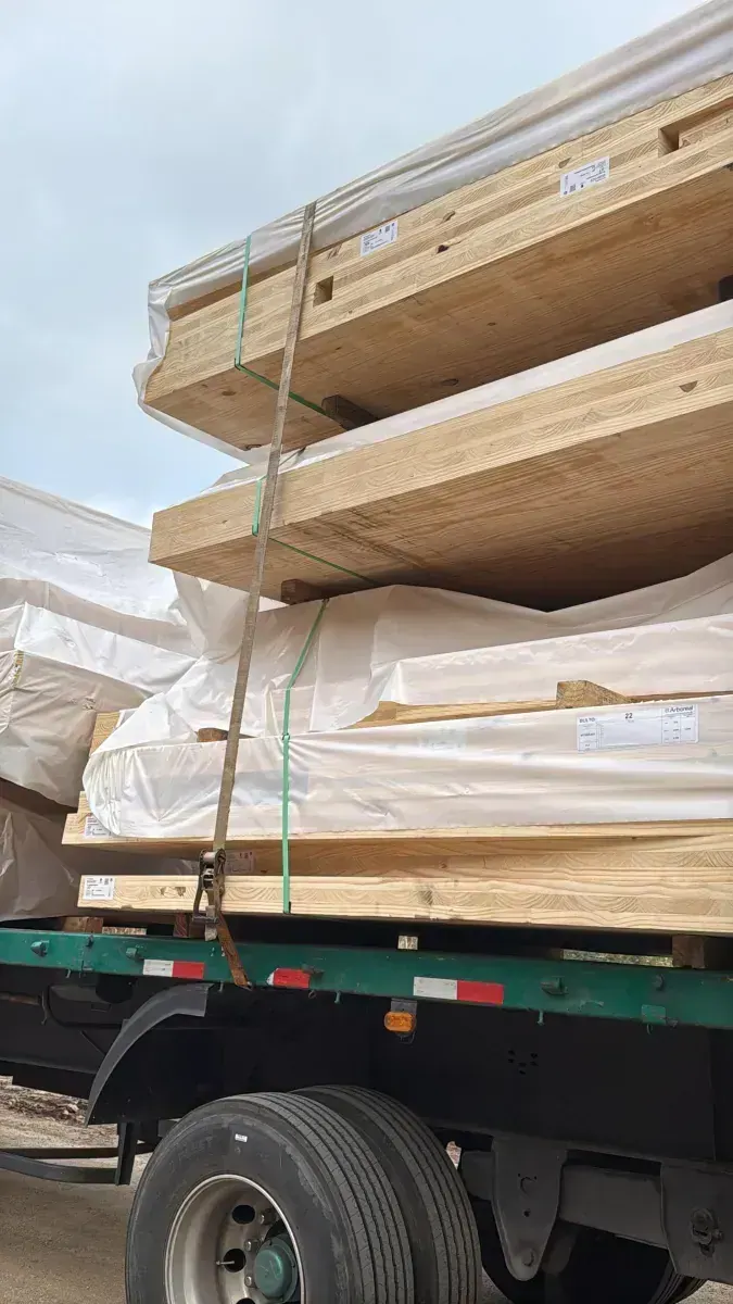 Laminated timber beams close-up