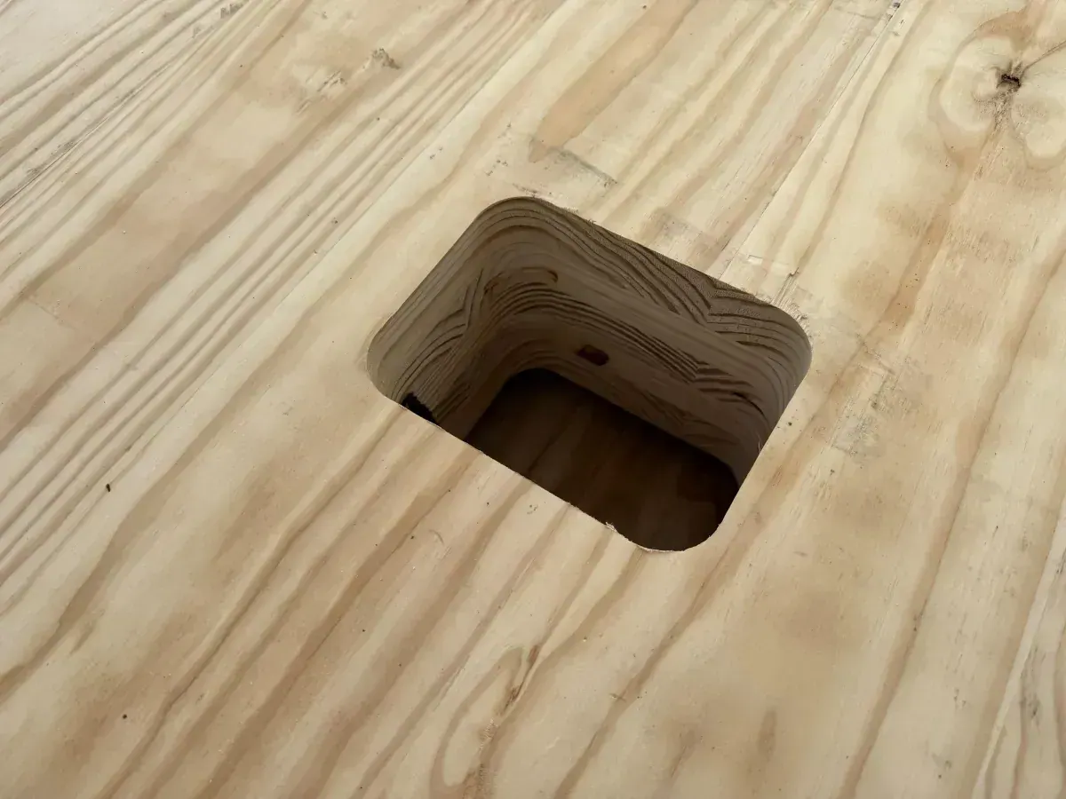 Precision cutout in CLT panel