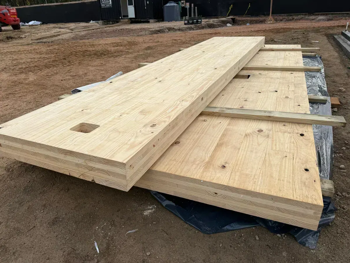 CLT floor panels from above showing grain