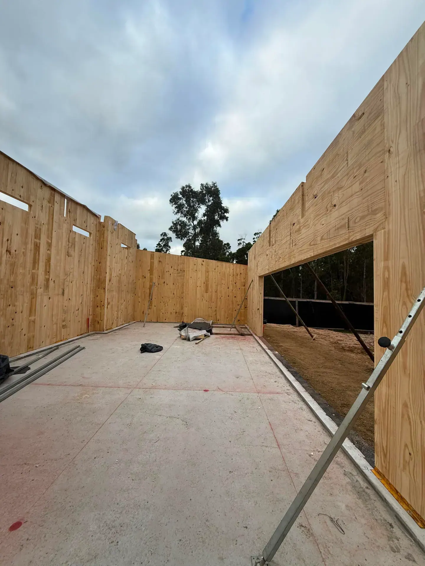 Interior view with all CLT wall panels erected and window openings