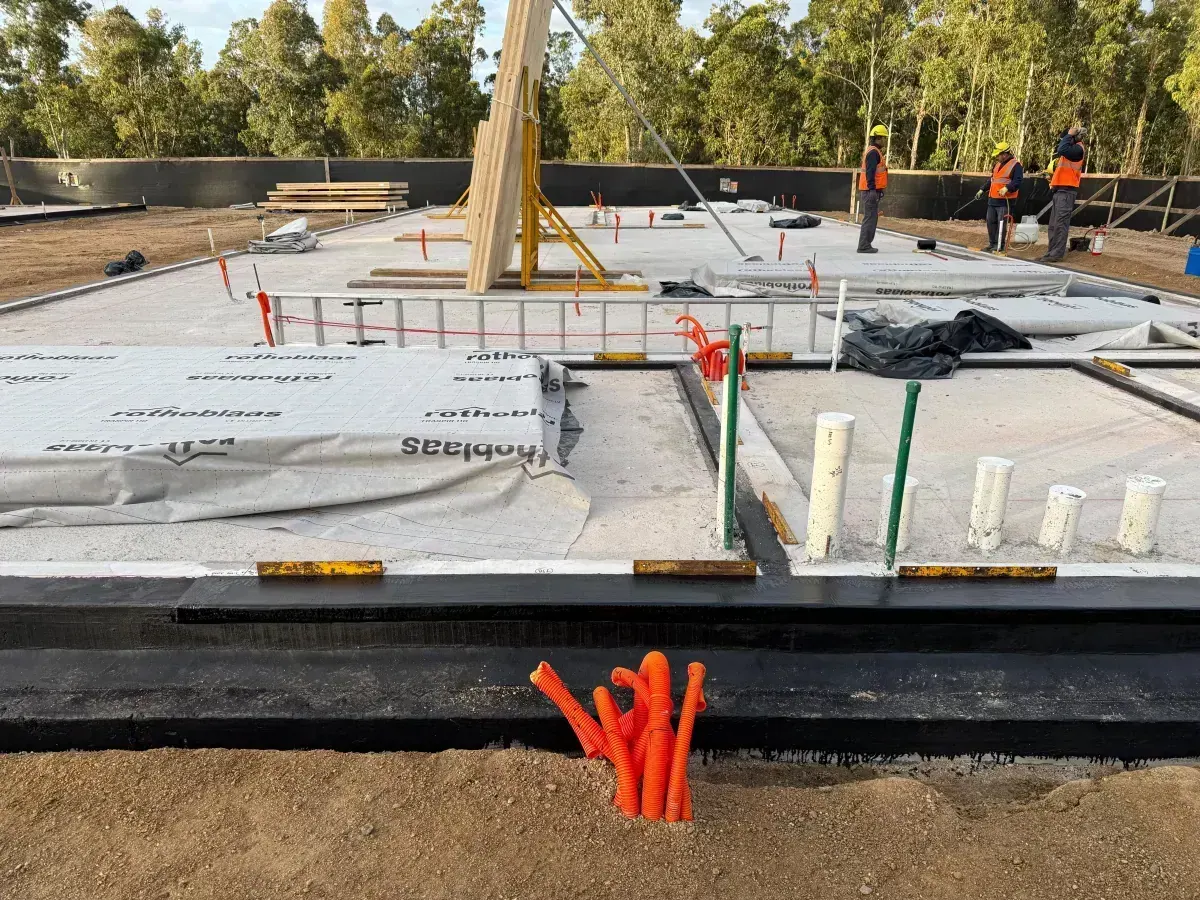Slab with Rothoblaas membrane and crane in background